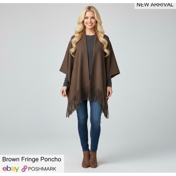 Burberry Sweaters - Burberry Prorsum Fringed Wool Cape Shawl Taupe Brown - Poncho